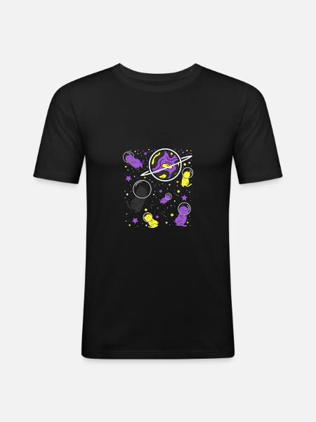 Nonbinary Pride Cat in Space - Men's Slim Fit T-Shirt - black