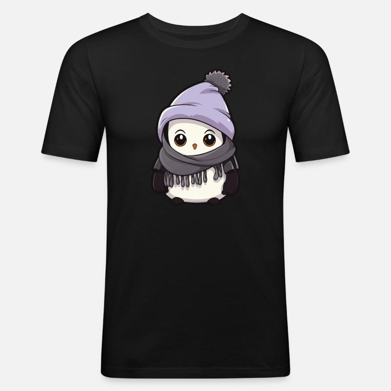Pinguin Winter Comic - Männer Slim Fit T-Shirt - Schwarz