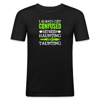 Paranormal Ghost Hunter Confused Haunting Taunting - Männer Slim Fit T-Shirt - Schwarz - Vorne - Nik (191cm)