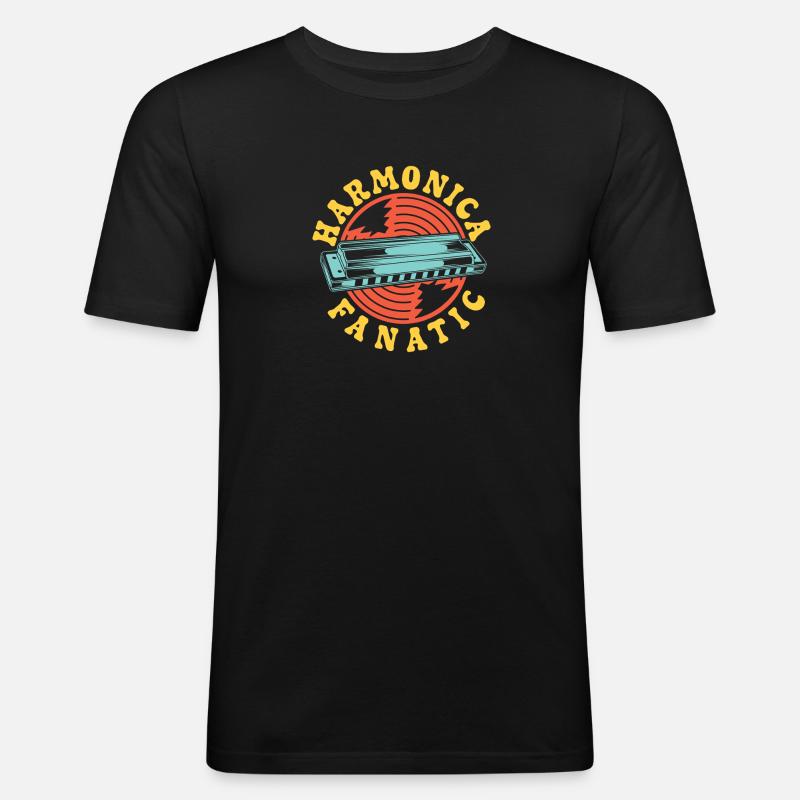 Funny Harmonica Player Fanatic Harmonica - Männer Slim Fit T-Shirt - Schwarz