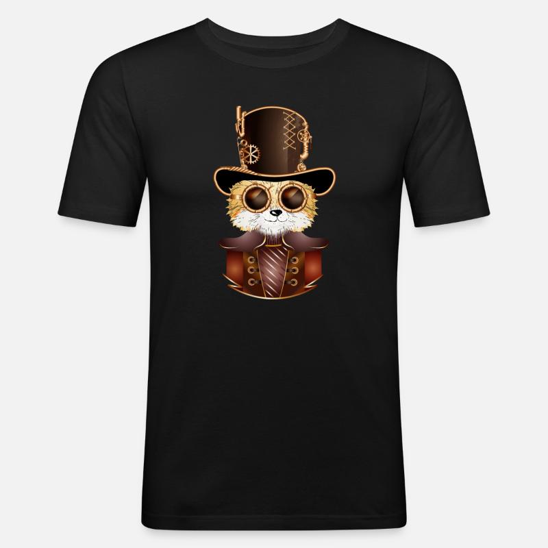 Volpe steampunk con antico cappello a cilindro e occhiali - Maglietta aderente da uomo - nero