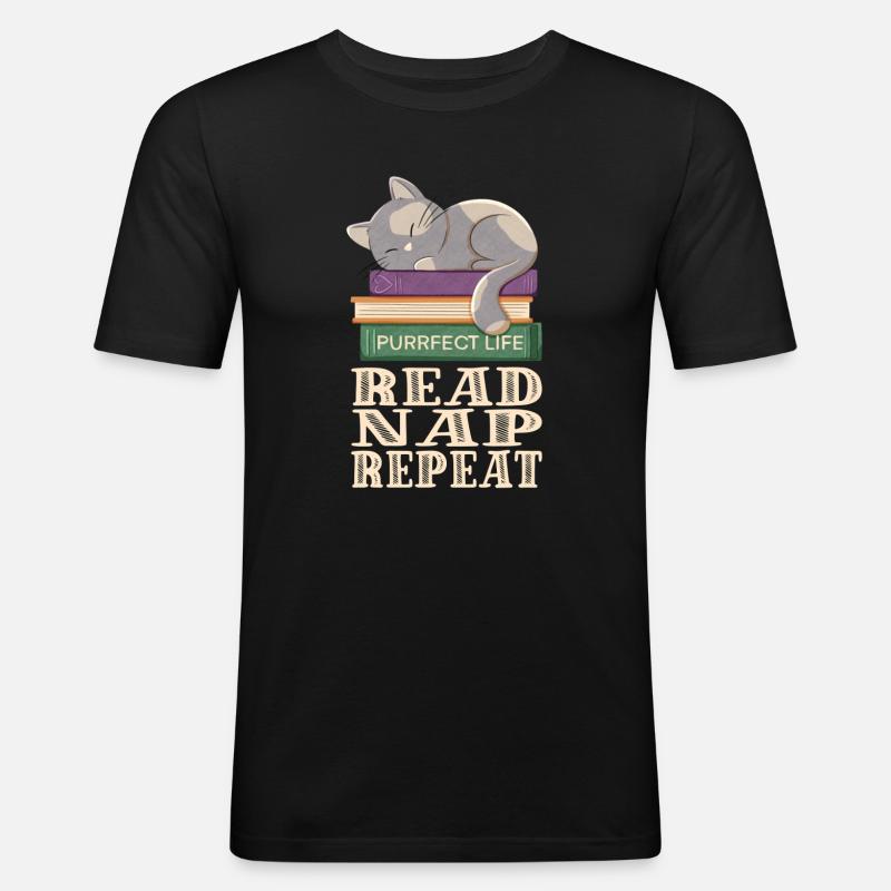 Reading, sleeping, repeating and cats - Men's Slim Fit T-Shirt - black