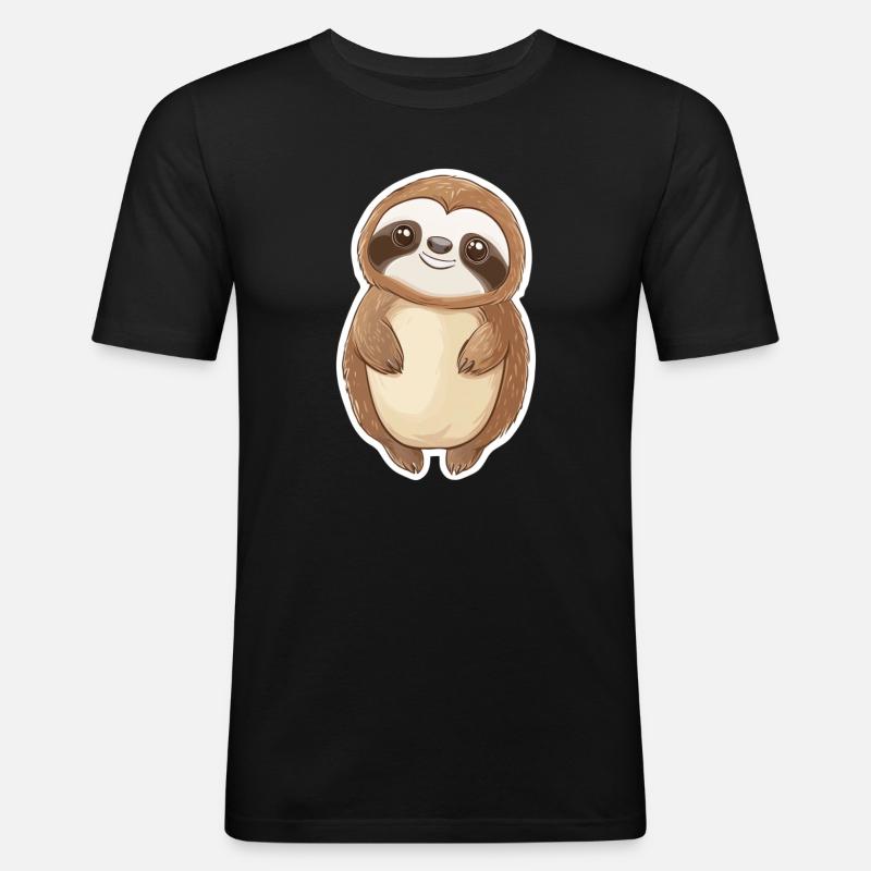 Faultier - Männer Slim Fit T-Shirt - Schwarz