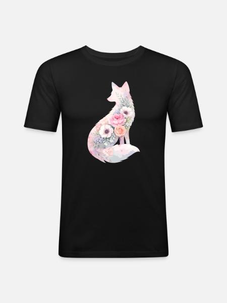 Fuchs Silhouette Aquarell Blumen - Männer Slim Fit T-Shirt - Schwarz