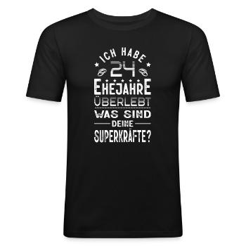 Hochzeitsgeschenk 24 Jahre Ehe Hochzeitstag - Männer Slim Fit T-Shirt - Schwarz - Vorne - Nik (191cm)
