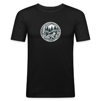 Wolf im Wald - Männer Slim Fit T-Shirt - Schwarz - Vorne - Nik (191cm)