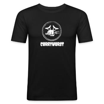 Currywurst Tag. - Männer Slim Fit T-Shirt - Schwarz - Vorne - Nik (191cm)