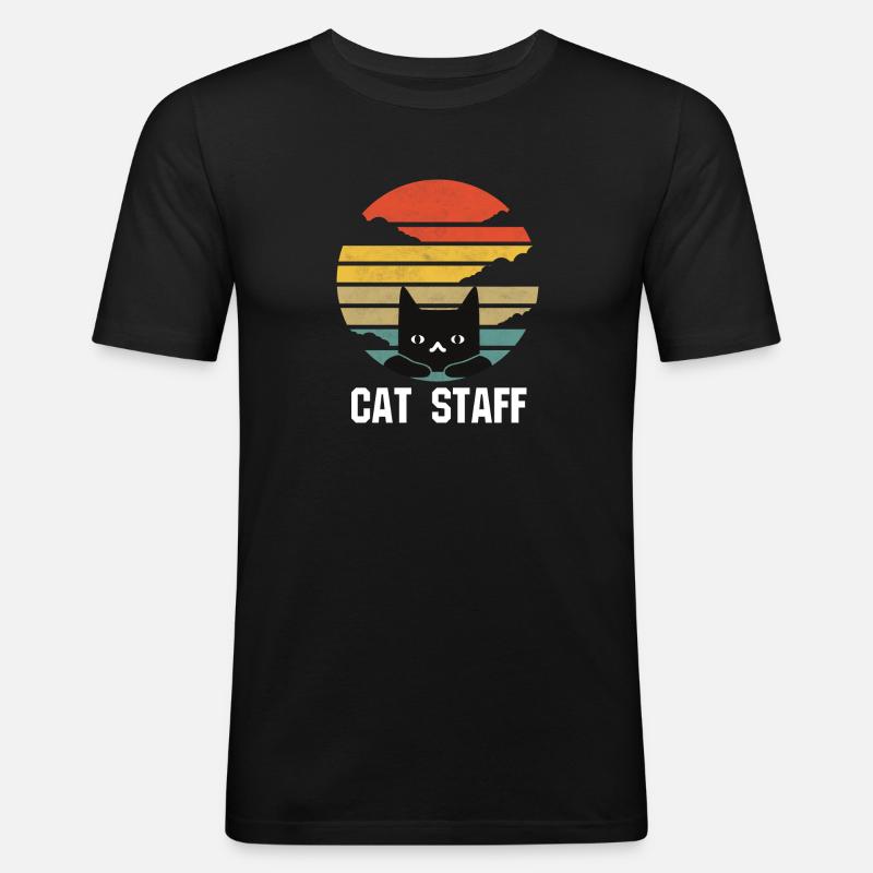 cat staff retro - Männer Slim Fit T-Shirt - Schwarz