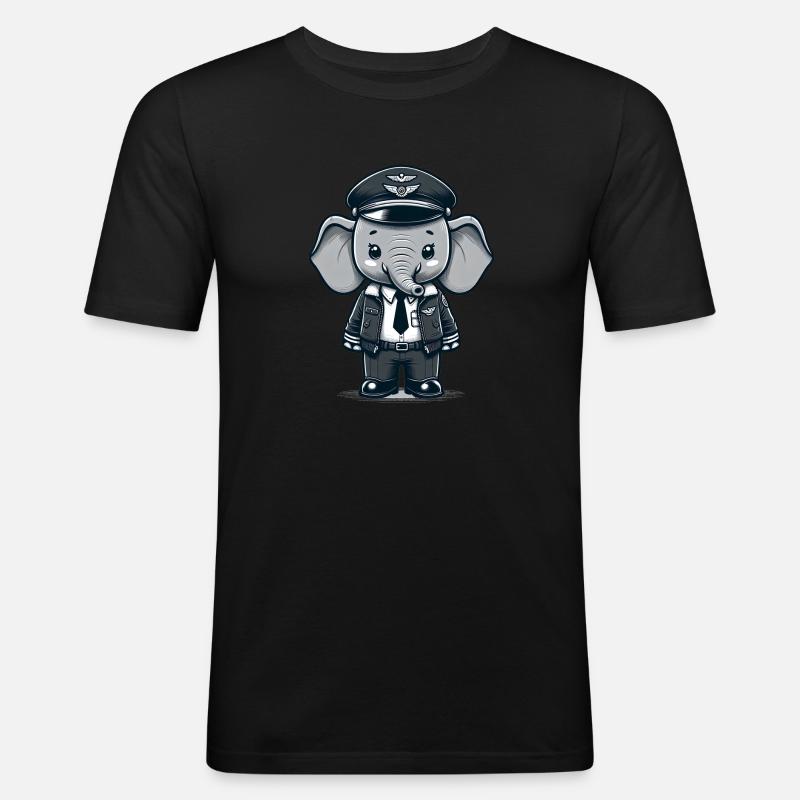 Cute Elephant Pilot - Männer Slim Fit T-Shirt - Schwarz
