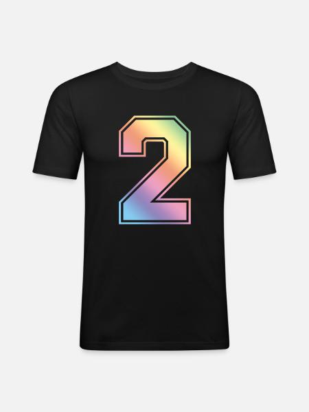 2 Zahl Bunt - Männer Slim Fit T-Shirt - Schwarz