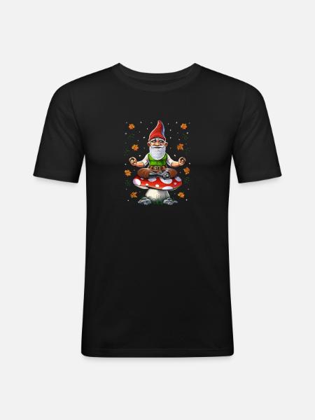 Zwergenpilz-Meditation - Männer Slim Fit T-Shirt - Schwarz