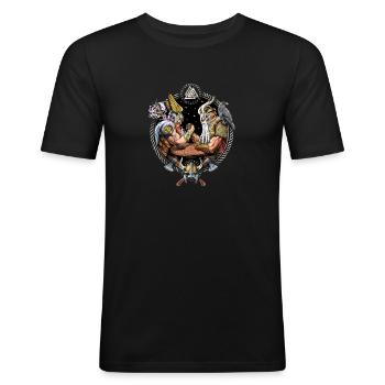 Minotaurus vs Spartanisches Armdrücken - Männer Slim Fit T-Shirt - Schwarz - Vorne - Nik (191cm)