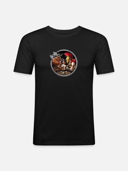 Minotaur vs Spartan Arm Wrestling - Men's Slim Fit T-Shirt - black