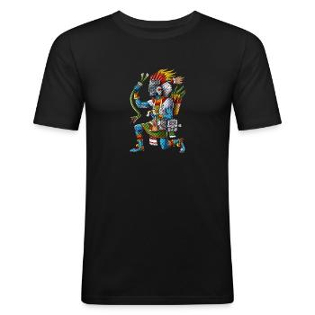 Antiker Aztekengott Tlaloc - Männer Slim Fit T-Shirt - Schwarz - Vorne - Nik (191cm)