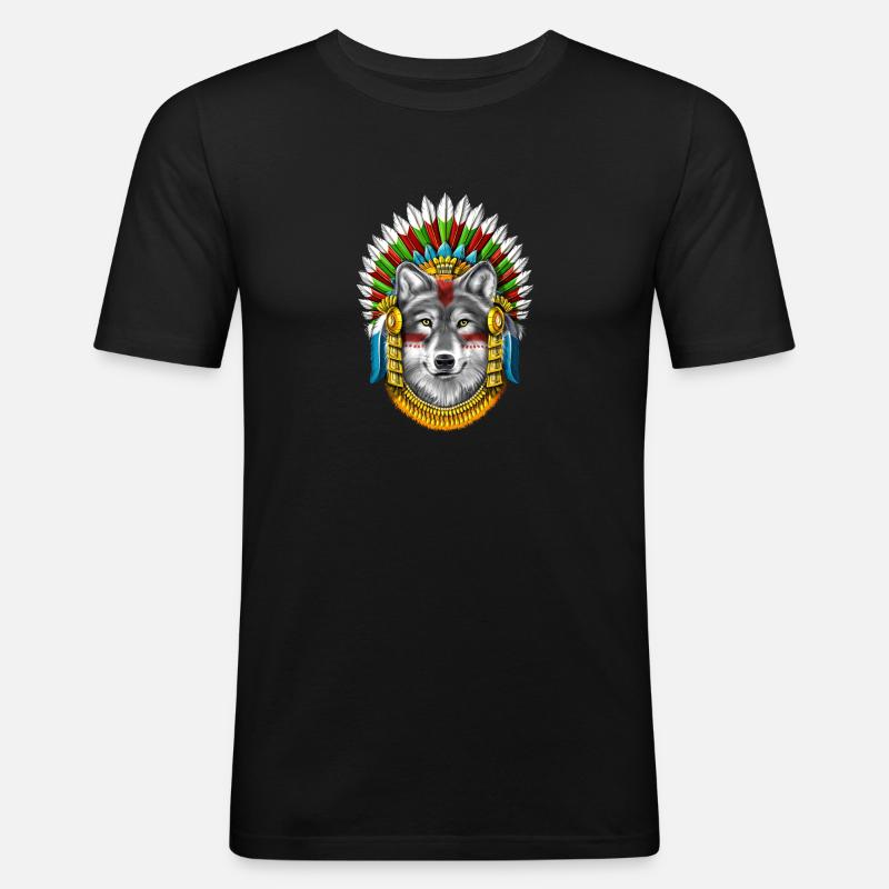 Wolf Aztec Warrior - Men's Slim Fit T-Shirt - black