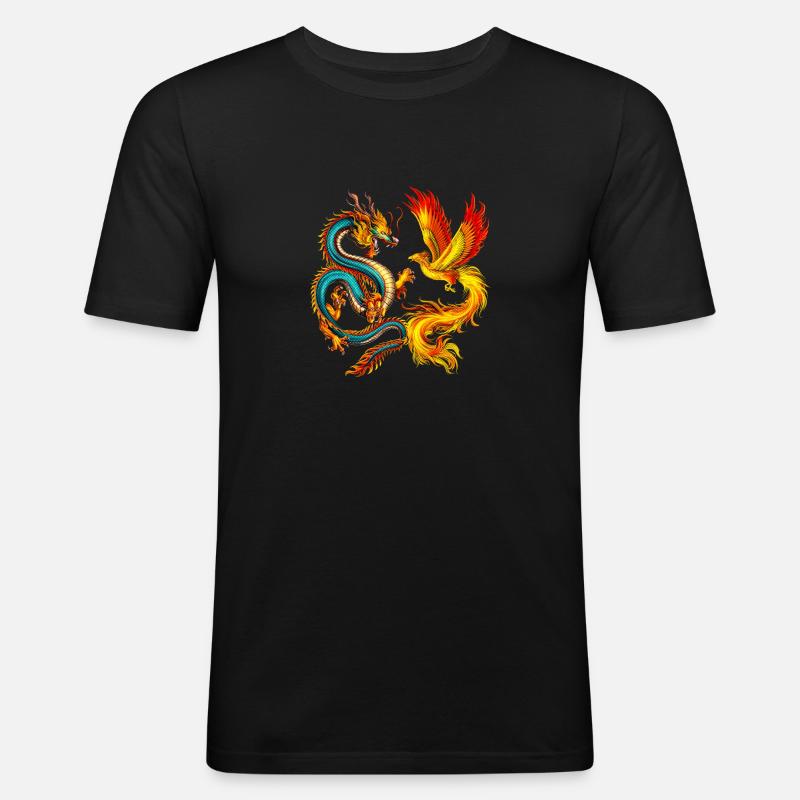 Drache und Phönix - Männer Slim Fit T-Shirt - Schwarz