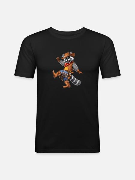 Waschbär Cowboy - Männer Slim Fit T-Shirt - Schwarz