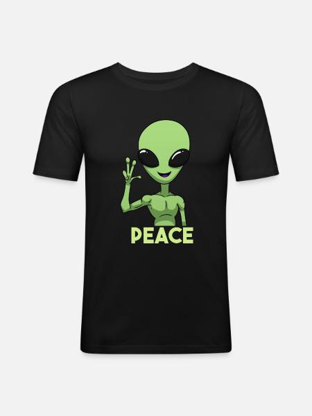 Peace Alien Friedenszeichen - Männer Slim Fit T-Shirt - Schwarz