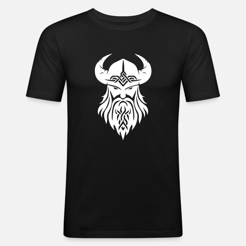 Wikinger Kopf - Männer Slim Fit T-Shirt - Schwarz