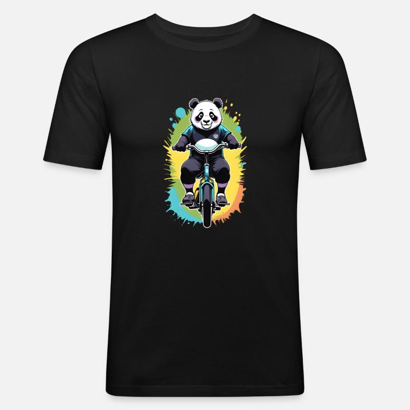 Panda Radfahrer - Männer Slim Fit T-Shirt - Schwarz