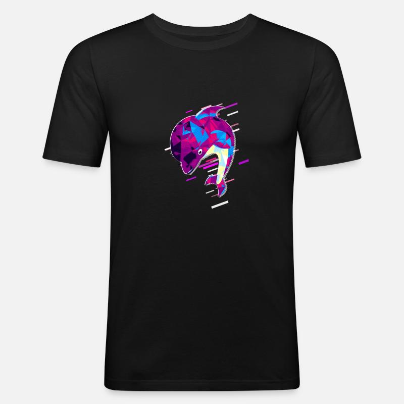 Fisch Meeresfrüchte 80er Retro Violett - Männer Slim Fit T-Shirt - Schwarz