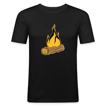 holz ast wald baum stamm holzscheid waldbrand bran - Männer Slim Fit T-Shirt - Schwarz - Vorne - Nik (191cm)