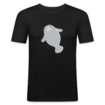 Lamantin gris simple super mignon - T-shirt près du corps Homme - noir - Devant - Nik (191cm)