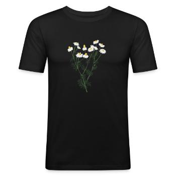 Chamomile botanical drawing - Men's Slim Fit T-Shirt - black - Front - Nik (191cm)