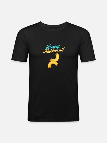 Heeeeey, Makkaroni! - Männer Slim Fit T-Shirt - Schwarz