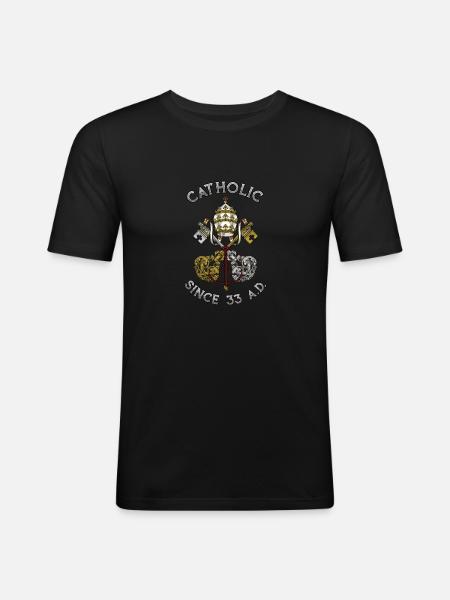 Catholic Since 33 AD - Männer Slim Fit T-Shirt - Schwarz