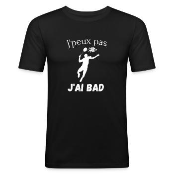 Je peux pas j'ai badminton - T-shirt près du corps Homme - noir - Devant - Nik (191cm)