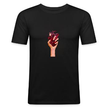 Herz - Männer Slim Fit T-Shirt - Schwarz - Vorne - Nik (191cm)