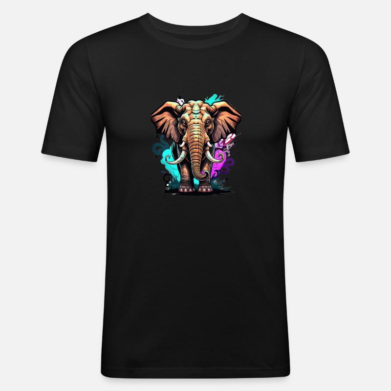 Graffiti Elefant - Männer Slim Fit T-Shirt - Schwarz