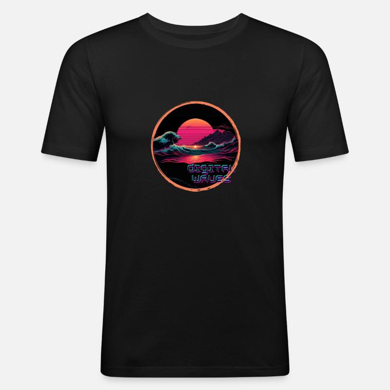 Digital Waves - Männer Slim Fit T-Shirt - Schwarz