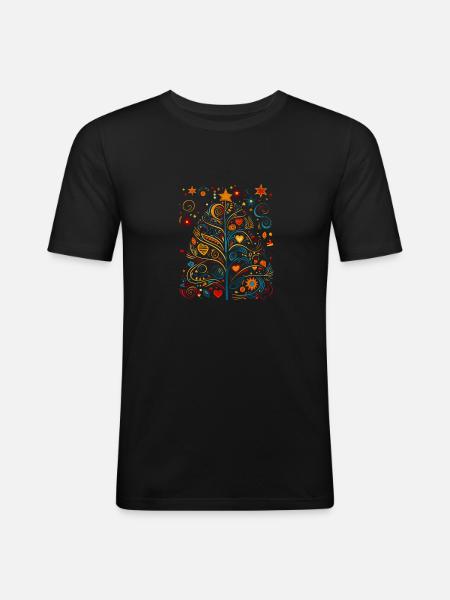 Saisonale Pracht! Lebendiger Pop-Art-Weihnachtsbaum - Männer Slim Fit T-Shirt - Schwarz