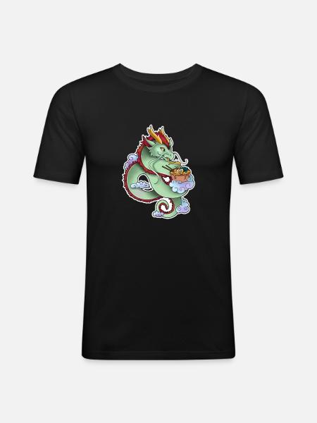 Asia Drache mit Ramen - Männer Slim Fit T-Shirt - Schwarz
