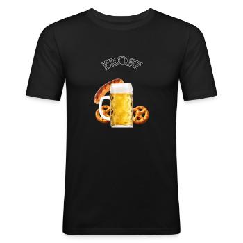 Prost Maß Wurst und Pretzel - Männer Slim Fit T-Shirt - Schwarz - Vorne - Nik (191cm)