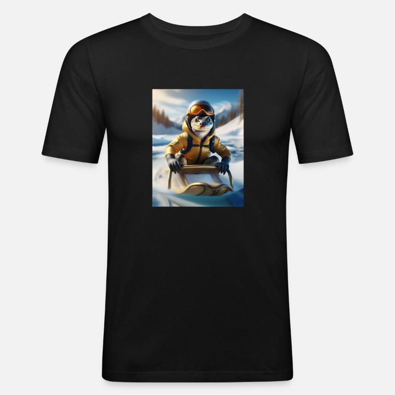 Eine Echse bei einer Schlittenfahrt - Männer Slim Fit T-Shirt - Schwarz