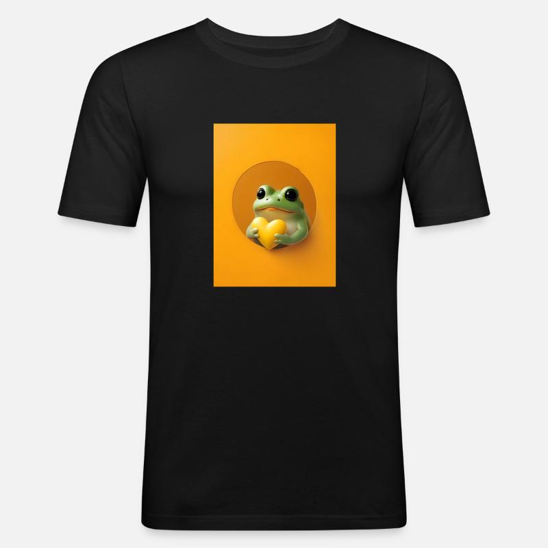 Frosch Herz niedlich Geschenk - Männer Slim Fit T-Shirt - Schwarz