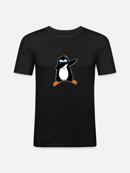 Pingouin dabbing mignon - T-shirt près du corps Homme - noir