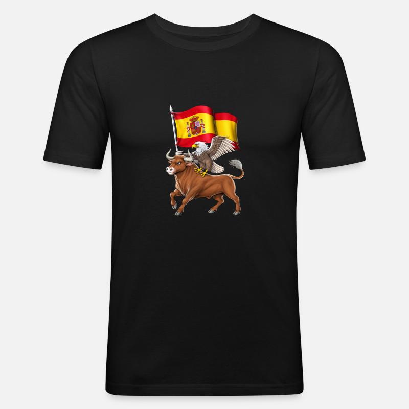 Spanischer Stier und Adler - Männer Slim Fit T-Shirt - Schwarz