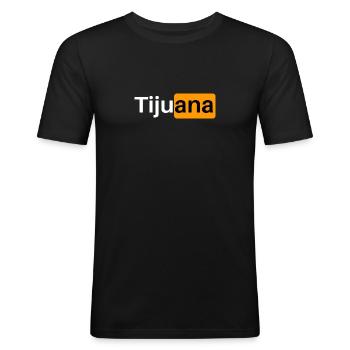 Logo Porn - Tijuana - Mexique - T-shirt près du corps Homme - noir - Devant - Nik (191cm)