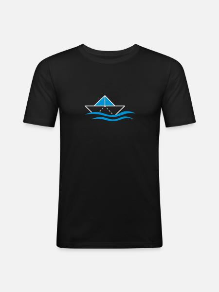 Paper boat on waves - Men's Slim Fit T-Shirt - black