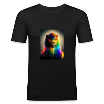 Lion arc-en-ciel - T-shirt près du corps Homme - noir - Devant - Nik (191cm)