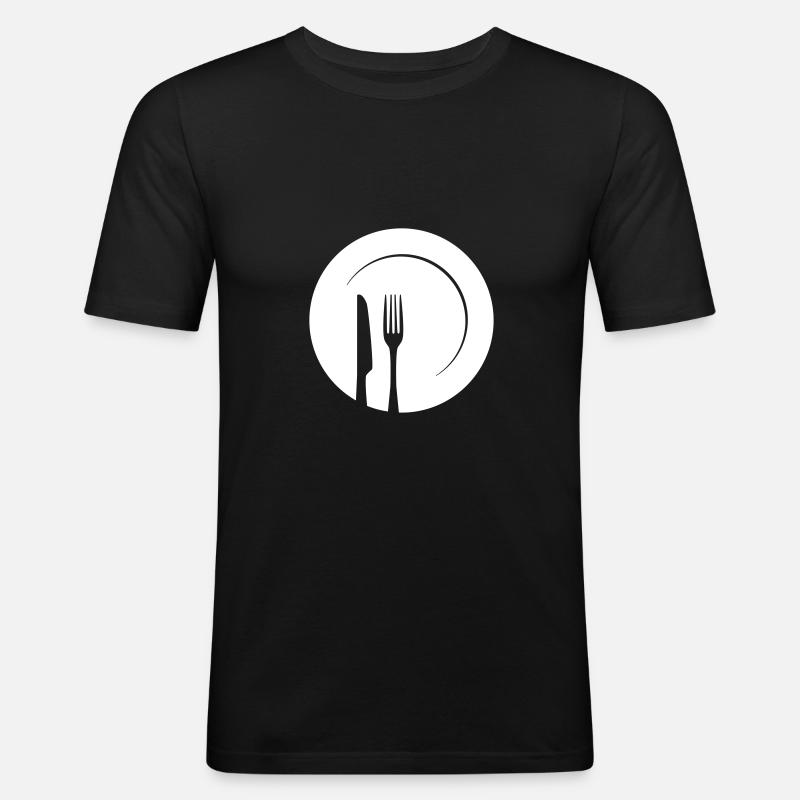 Teller mit Messer und Gabel - Männer Slim Fit T-Shirt - Schwarz