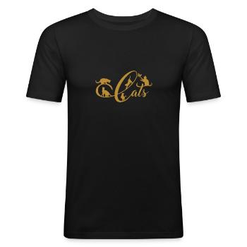 muntere Kätzchen turnen auf dekorativer Schrift - Männer Slim Fit T-Shirt - Schwarz - Vorne - Nik (191cm)