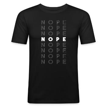 nope - Lustiges Design mit dem Wort "nope" - Männer Slim Fit T-Shirt - Schwarz - Vorne - Nik (191cm)