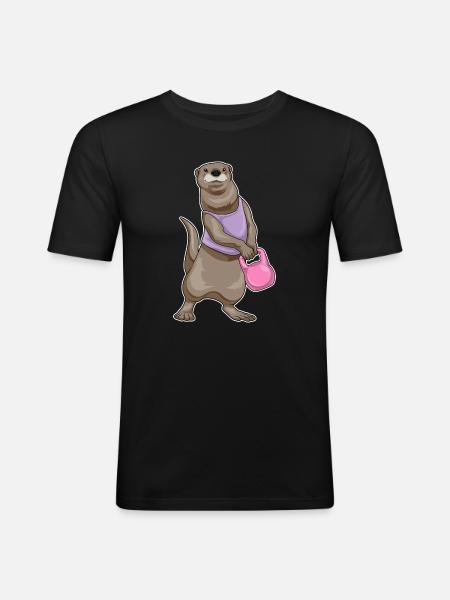 Otter Bodybuilder Hantel Bodybuilding - Männer Slim Fit T-Shirt - Schwarz
