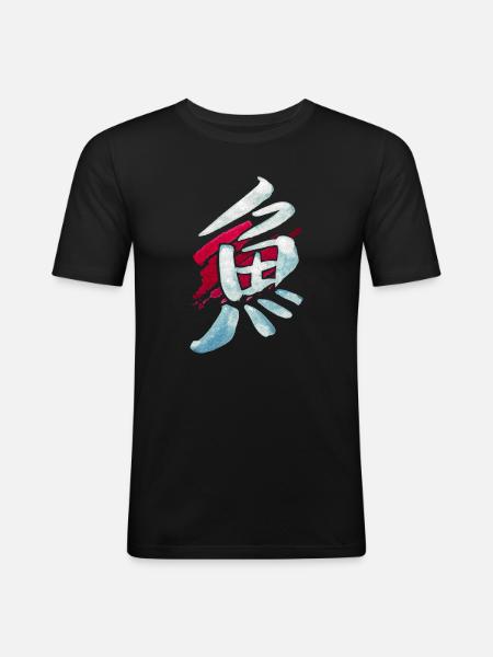Fish (Sakana) Japanese - KANJI ink - Men's Slim Fit T-Shirt - black