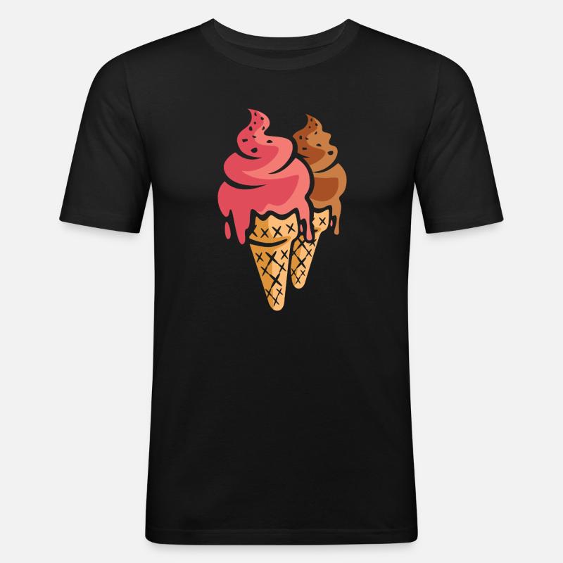 Zwei Eiscremes Cartoon Design - Männer Slim Fit T-Shirt - Schwarz